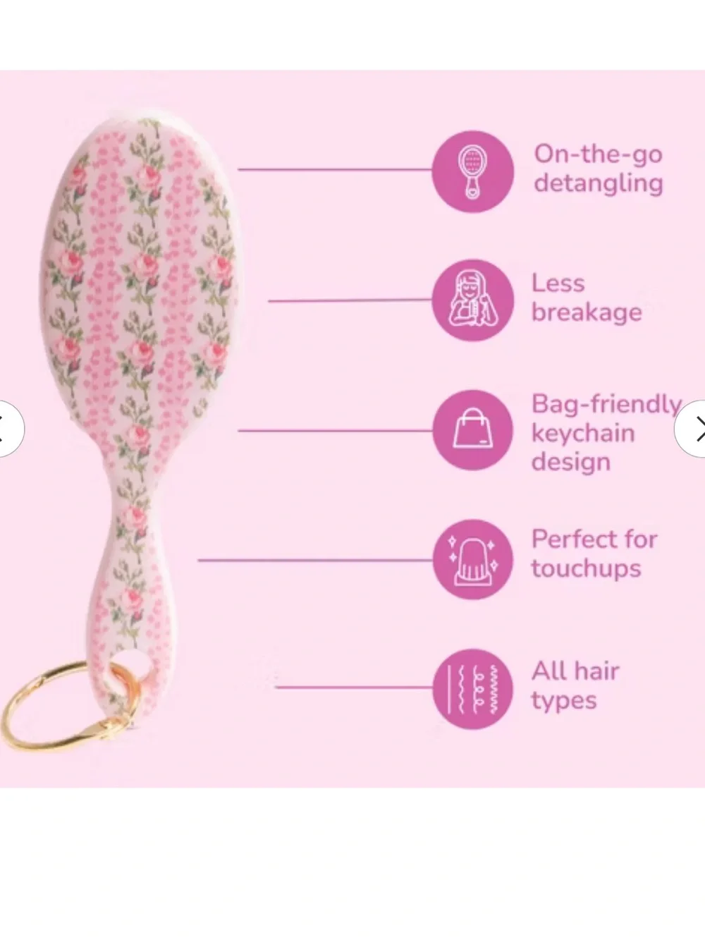 LoveShackFancy Wet Brush Pink Floral Mini Hair Brush Keyring #cutefinds 🩷🫶🏼